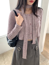 [Muffler Set] Forearm Bokashi Ribbed Button Cardigan