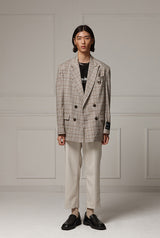 Two-button suit jacket - Beige check (4622118912118)