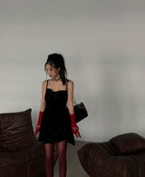Velvet Royal Ribbon Flared Mini Dress