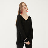 V-NECK KNIT TOP (BLACK) (6579698008182)