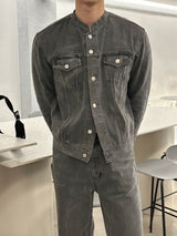 セミオーバーサイズチャイナセットアップデニムパンツ / LMN Semi-Oversized China Setup Denim Pants (Gray)
