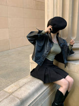 [Bellide made/Modal 37%] Waist-Emphasizing  side shirring U-neck T-shirt