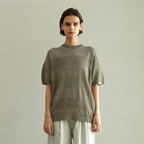 ブロックストライプ ハーフスリーブニット/BLOCK STRIPE HALF SLEEVE KNIT (KHAKI)