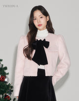 Rose Velvet Ribbon Point Quilted Fur Jacket Baby pink