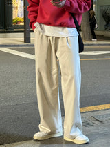 コットンワンタックバンドウエストワイドパンツ / Cotton One Tuck Banded Waist Wide Pants (7 colors)