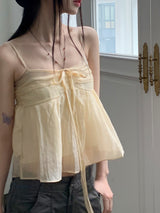 リンティーシフォンリネンフレアホルターリボンストラップノースリーブ / Linty chiffon linen flare holter ribbon strap sleeveless