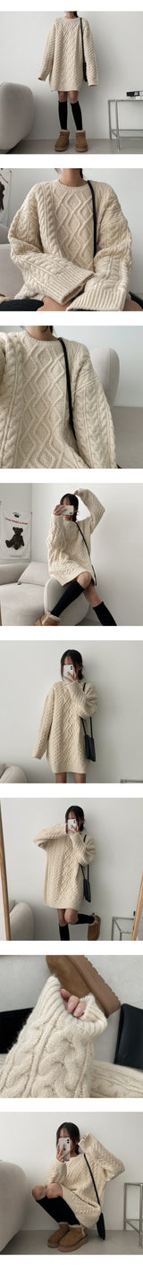 Merne Thick Fisher Twisted Knit Dress