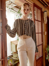 Shoulder Slit Stripe Knit