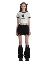 ファイターキャットクロップTシャツ / 0 2 what the cat crop t-shirt - WHITE