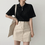 アップルVネックカラーニットウェアショートスリーブT / Apple V-Neck Collar Knitwear Short Sleeve Tee