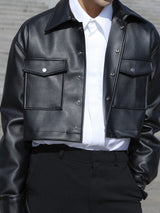 3 TAP French Leather Crop Shirt Jacket (2color)