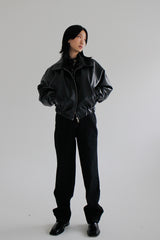 レザークロップブルゾンパディング/Leather crop blouson padding (2color)