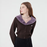 スモールチェリーエコファークロップ丈カーディガン／SMALL CHERRY ECO FUR CROP CADIGAN [BROWN]