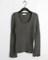 Laffen angora side diagonal slit damage long sleeve knit