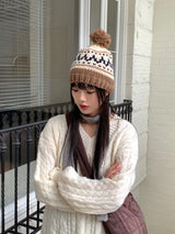 Kuning Vintage Nordic Drop Knit Beanie