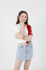 スリットリボンハーフスリーブTシャツ / Slit Ribbon Half-Sleeve T-shirt Red