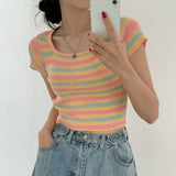 Stripe Short Sleeve Knit Top