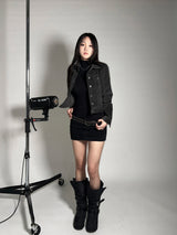 Padded fur belt long-boots (Black)