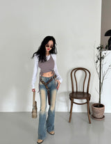 It's soft. A long-sleeved cropped shirt