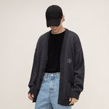 [UNISEX]Line flower dot embroidery knit cardigan