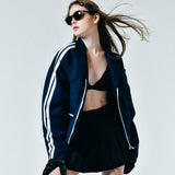 [UNISEX] Satin-Trimmed Padded Racing Jacket (Navy)