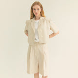 クロップアンバルハーフスリーブジャケット / Crop Unbal Half Sleeve Jacket (Ivory)