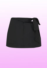 BLACK COTTON TIE BELT MINI SKIRT (6624142393462)