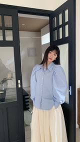 Back point shoulder puff collar blouse