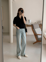 Basic Crop Collar Short Sleeve Knit (3color)