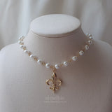 Fleur De Lis Pearl Choker Necklace  - Gold