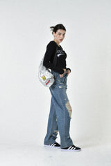 damage denim pants (blue)