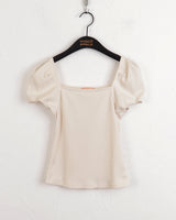 レクトリブドパフスクエアネック半袖Tシャツ / Recto Ribbed Puff Square Neck Short Sleeve T-shirt