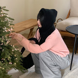 Tenu two-button hoodie knit ribbon strap balaclava