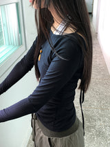 デリアシースルーバックストラップロングスリーブTシャツ