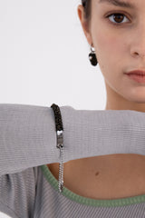 ニッティングウィズドロップチェーンバングルブレスレット/Knitting with drop chain bangle bracelet (Black)