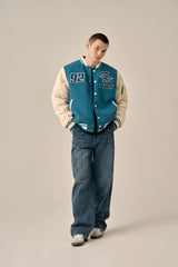QUILTING POINT VARSITY JACKET - BLUE