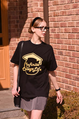 インフィニティーカレッジライフクルーネックブラックユニセックスTシャツ / Infinite college life crew neck black Unisex T-shirt