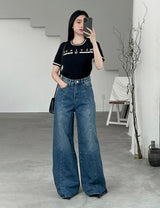 プリヴェラインワイド-レッグデニムジーンズ / PRIVÉ LINED WIDE-LEG DENIM JEANS - CREAM/DENIM BLUE