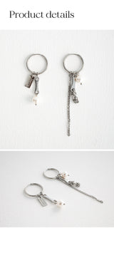 ミックスモチーフフープリングアンバランスピアス/Mix motifs hoop ring unbalanced earring