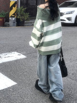Off-shoulder Oversized Fit Stripe Knitwear