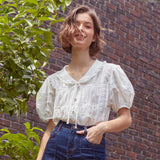 フリルカラーシャーリングブラウス / Frill Collar Shirring Blouse