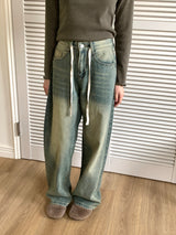 Aker string washing wide denim pants