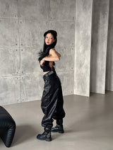 coated leather wide pants