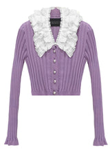 Lace collared cardigan (SET) 