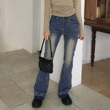 Kimun Y2K crack washed gold embroidery long bootcut denim pants