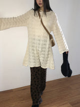 [MADE] Flute Ribbon Strap Punching Wave Knit Dress