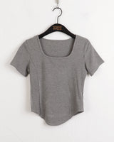 バレンベーシックインシジョンスクエアネック半袖Tシャツ/Baren Basic Incision Square Neck Short Sleeve T-shirt