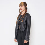 フェイクレザークロップドジャケット/Faux-Leather Cropped Jacket _ Black