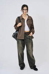 Folded pintuck wide denim pants