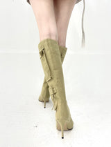 1028. Cargo stiletto long boots heel (2color)